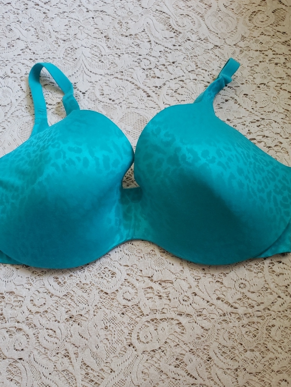 Victoria Secret Lined Demi  Teal Animal-Print T-Shirt Bra 36DD